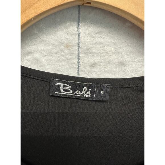 Women LS Black Floral Midi Dress 8 Boho Sheer Lined Quiet Luxury Asymmetric - Picture 12 of 13